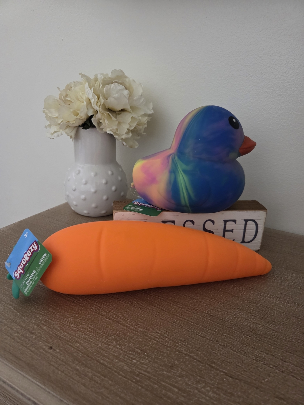 Giant Orange Carrot & Rainbow Duck Kids Toy Set